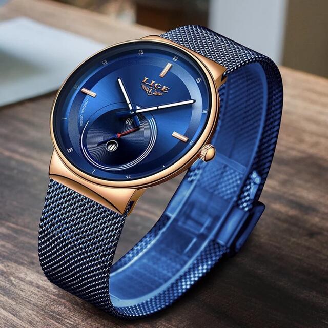 LIGE メンズ 高級腕時計  ブルー