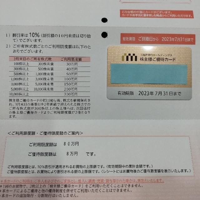 80万円限度　三越伊勢丹ホールディングス株主優待カード