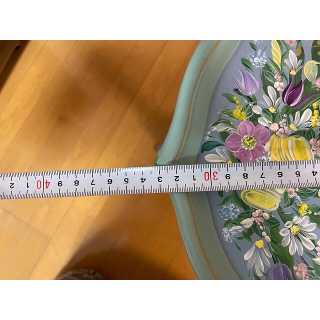 サイドテーブル　新品　ハンドメイド　アンティーク　水色　花柄 4