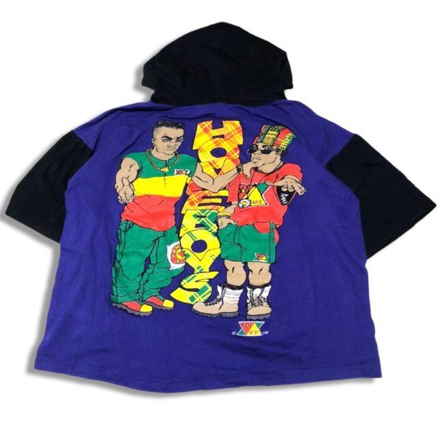 CROSS COLOURS(クロスカラーズ)の90s YO! Brother フード付き Tシャツ パープル XL B系 メンズのトップス(Tシャツ/カットソー(半袖/袖なし))の商品写真