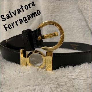 サルヴァトーレフェラガモ(Salvatore Ferragamo)の【貴重】フェラガモ　レザーベルト　ガンチーニ　ブラック　金具　黒(ベルト)