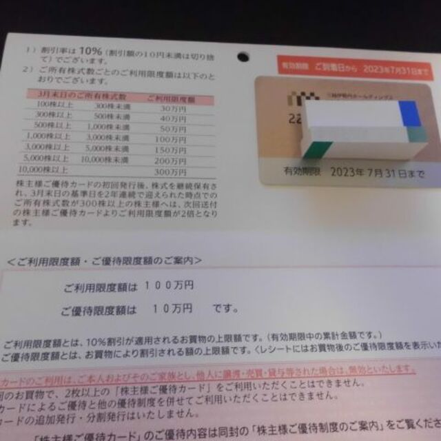 三越伊勢丹 株主優待カード  1枚/優待限度額3万円