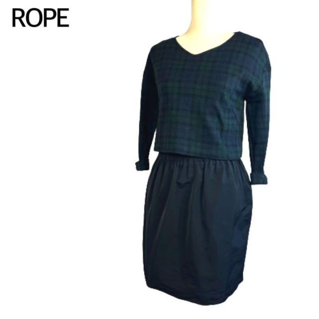 ROPE’(ロペ)のROPE コンビワンピース ブラウス スカート セット 七分袖 36 美中古 黒 レディースのワンピース(ひざ丈ワンピース)の商品写真