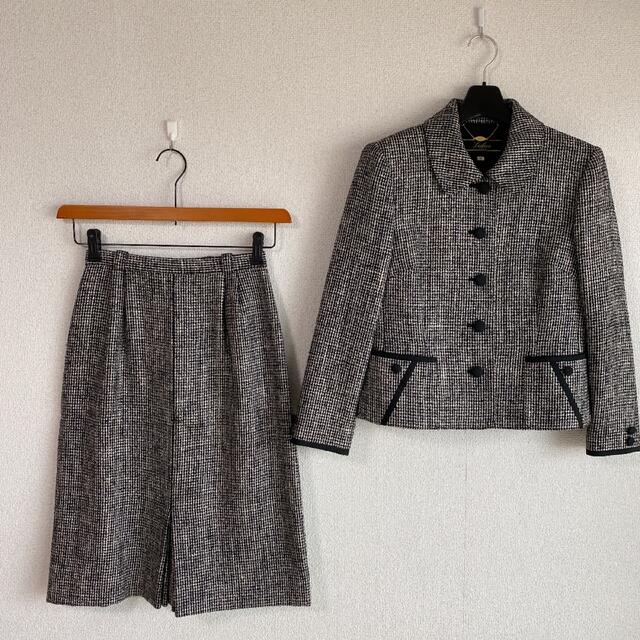 スーツ レリアン スカートスーツ 7 W60 絹 ツイード お受験 面接 日本製 DMW