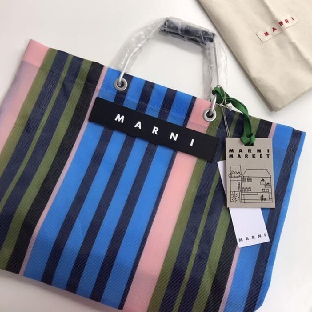 ブルーミックス❣️MARNI マルニフラワーカフェ ストライプバッグ トートバッグ