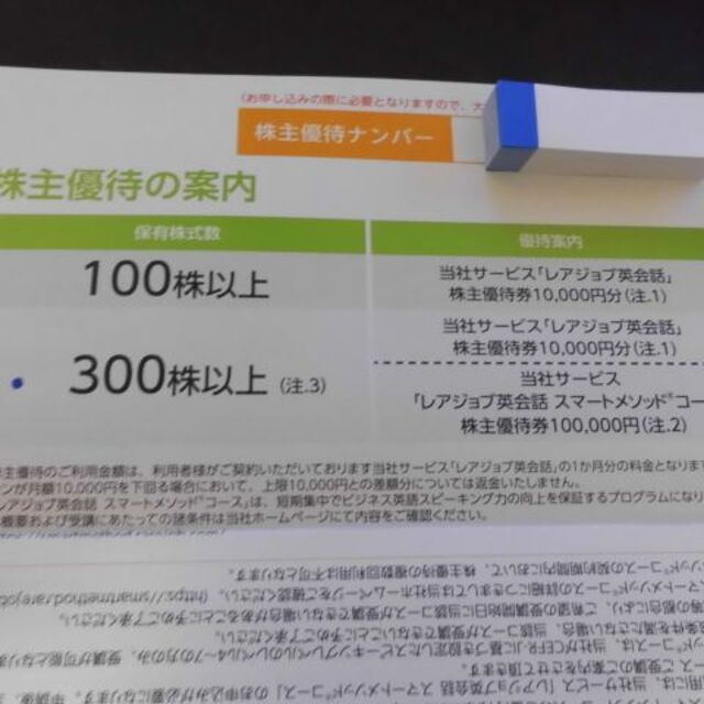 レアジョブ　株主優待　11万円分