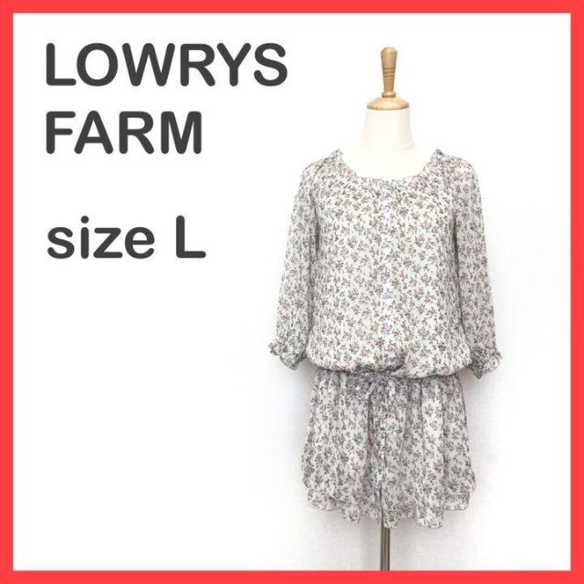 LOWRYS FARM(ローリーズファーム)の【新品タグ付き】ローリーズファーム 小花柄チュニック 七分袖 リボン フリル L レディースのトップス(チュニック)の商品写真