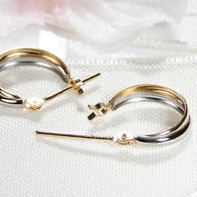 日本製 PT900 プラチナ × K18 フープ 18金ピアス #♡② 春先取りの