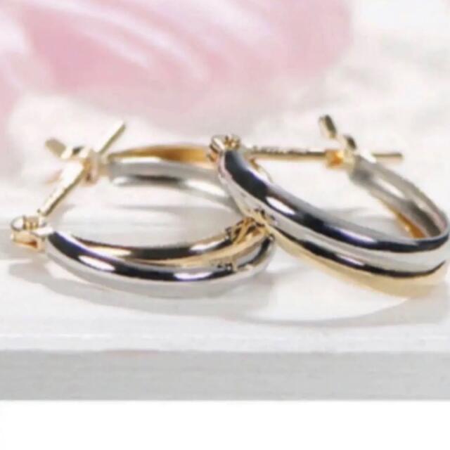 日本製 PT900 プラチナ × K18 フープ 18金ピアス #♡② 春先取りの