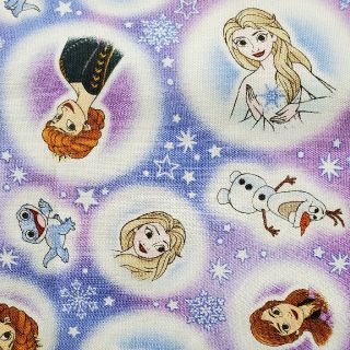 ディズニー(Disney)の大判はぎれアナと雪の女王オックス生地紫レッスンバッグ通園通学ランチョンマット🎵(生地/糸)