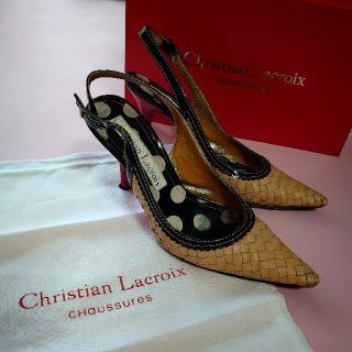 クリスチャンラクロワ(Christian Lacroix)のクリスチャンラクロワ　バックストラップパンプス　ベージュ　メッシュレザー(ハイヒール/パンプス)