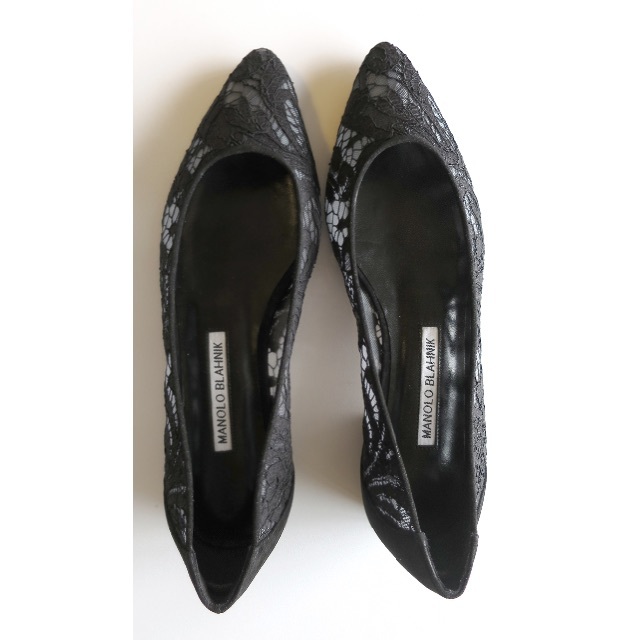 レース山羊革定価MANOLO BLAHNIK BB FLAT レース★サイズ37.5★黒