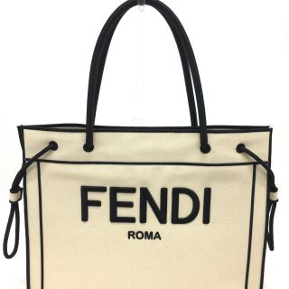 フェンディ(FENDI)のフェンディ FENDI ロゴ ローマ ショッパー 8BH379 ラージ トートバッグ キャンバス グレッゾナチュラルベージュ&ブラック ベージュ×ブラック 新品同様(トートバッグ)