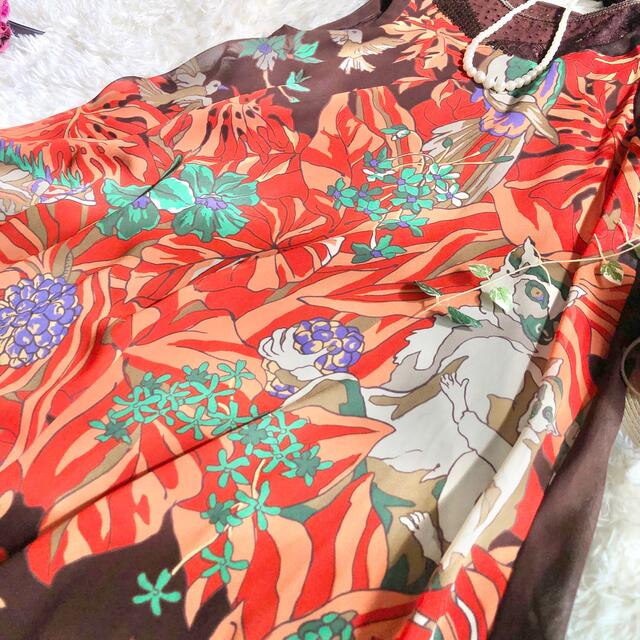 [極美品✨]トクコ・プルミエヴォル スパンコール 刺繍総柄 ブラウン ワンピース