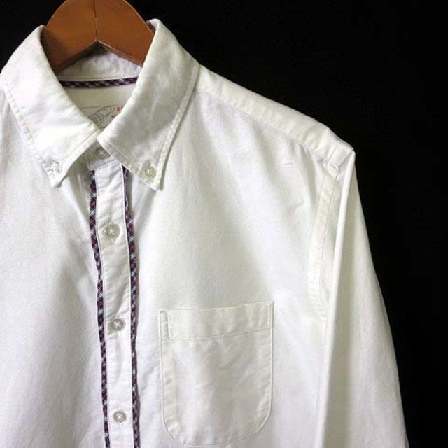 BEAMS(ビームス)のビームス シャツ ボタンダウン チェック 配色 オックスフォード 7分袖 S 白 メンズのトップス(シャツ)の商品写真