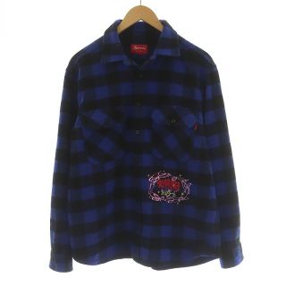 シュプリーム(Supreme)のシュプリーム 19AW シャツ 厚手 長袖 ウール混 S 青 ブルー 黒(シャツ)