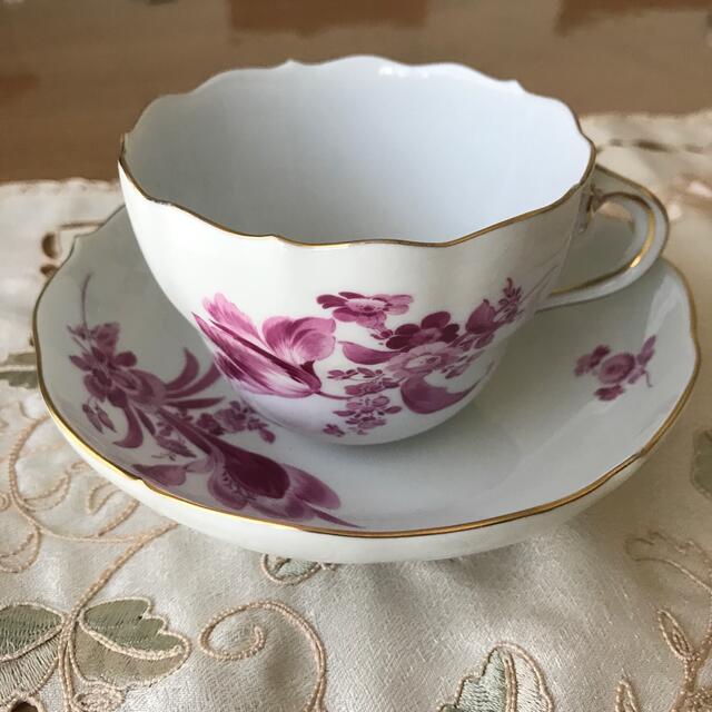 ソフトパープル マイセン meissen 単色絵付 3つ花 カップ&ソーサー