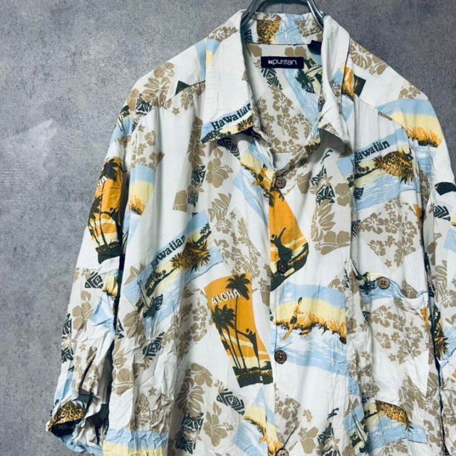 上品な 136　アロハシャツ　オーバーサイズ　アロハ柄　オープンカラー　レーヨン100% Tシャツ+カットソー(半袖+袖なし)