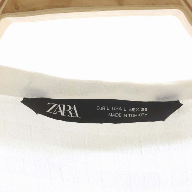 ZARA(ザラ)のザラ ZARA シアーシャツ ブラウス ボーダー オープンカラー 半袖 L 白 レディースのトップス(シャツ/ブラウス(半袖/袖なし))の商品写真