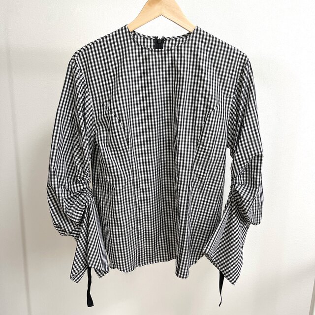 LE CIEL BLEU ギンガムチェックドローストリングシャツ