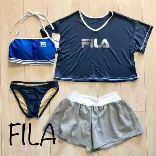 フィラ(FILA)の新品 FILA フィラ 水着 4点セット ビキニ ショートパンツ NV XS(水着)