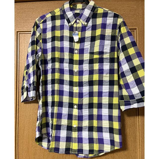 GAP(ギャップ)のGap メンズ　7分袖　チェックシャツ　Mサイズ　イエロー系 メンズのトップス(シャツ)の商品写真