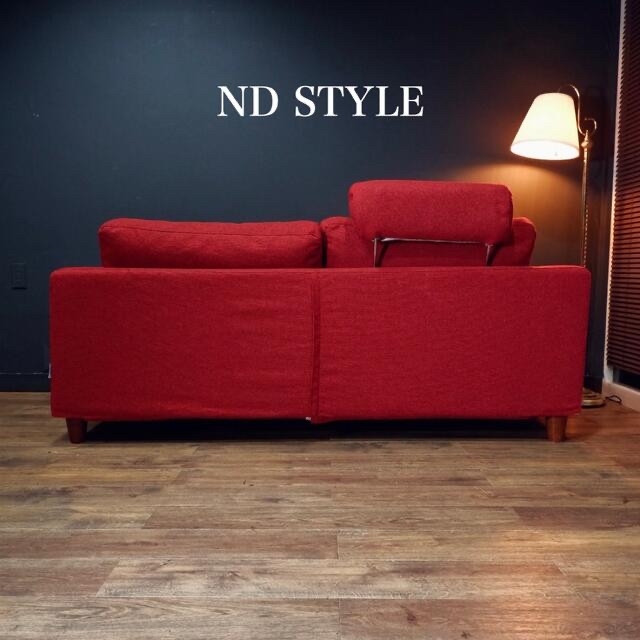首都圏送込〜NDSTYLE10万超セット3人掛けソファー赤+オットマン+ヘッド