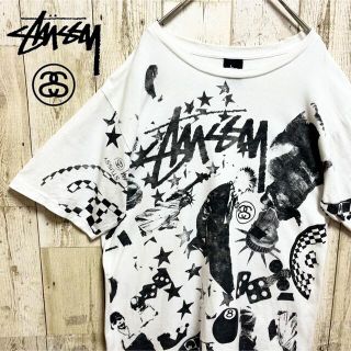 ステューシー(STUSSY)の【激レア】ステューシー 半袖tシャツ メキシコ製 シャネルロゴ 8ボール 総柄(Tシャツ/カットソー(半袖/袖なし))