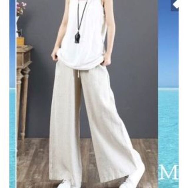 新品 レディース ワイドパンツ 綿 麻 履き心地快適 脚長細見え効果 M | フリマアプリ ラクマ