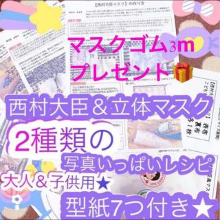 西村大臣マスク＆立体マスクの作り方★型紙7つ＆レシピ２種★大人用＆子供用★手作り(型紙/パターン)