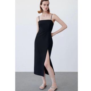 ザラ(ZARA)のZARA キャミワンピース　スリット　レオパード(ロングワンピース/マキシワンピース)