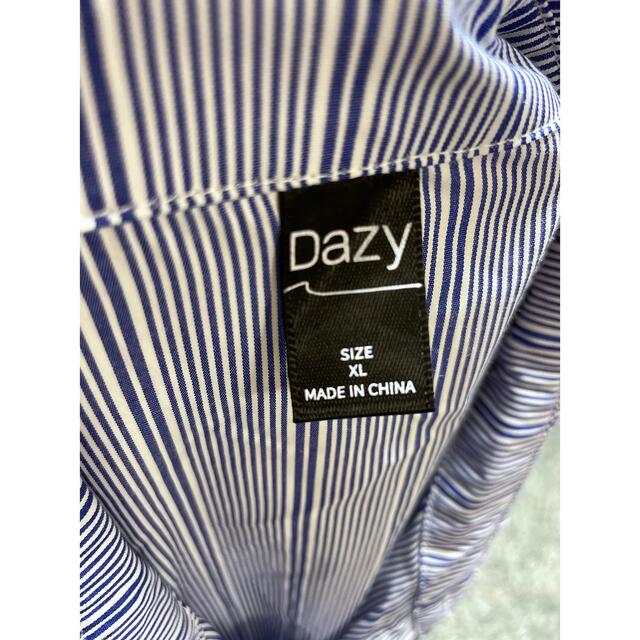 DAZY ストライプ ドロップショルダー  シャーリングウエスト シャツドレス レディースのワンピース(ロングワンピース/マキシワンピース)の商品写真