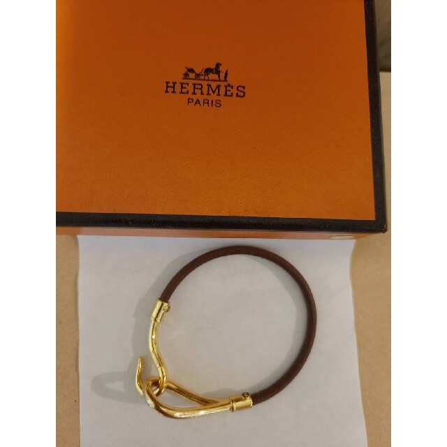 極美品 HERMES ジャンボ レザー ゴールドブレスレット ブラウン系