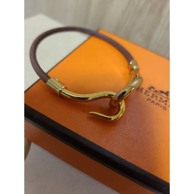 極美品 HERMES ジャンボ レザー ゴールドブレスレット ブラウン系