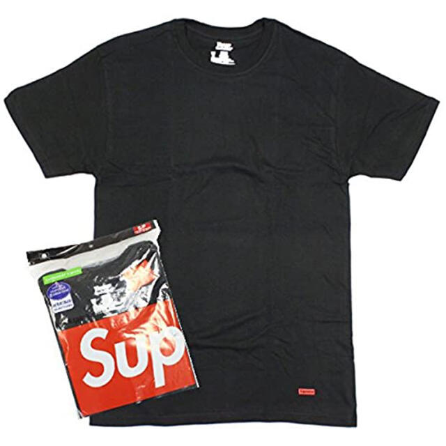 Supreme(シュプリーム)のSupreme×HanesコラボTシャツ　黒×2枚（Sサイズ）ステッカー付き メンズのトップス(Tシャツ/カットソー(半袖/袖なし))の商品写真