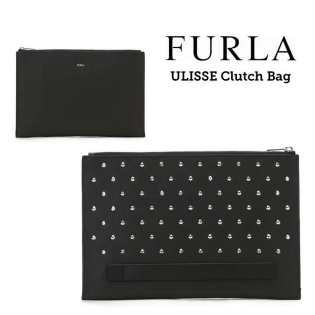 新品 定価2.6万 FURLA MAN ULISSE スタッズクラッチバッグ