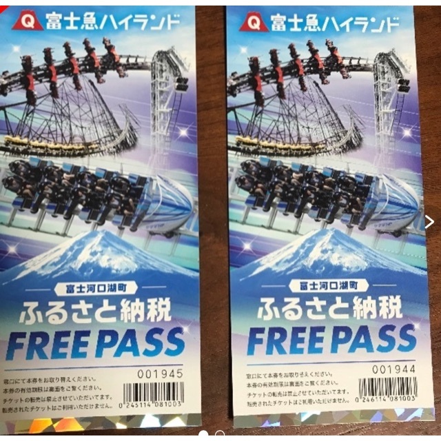 施設利用券富士急ハイランド　フリーパス　2名分 　有効期限：2022年7月末