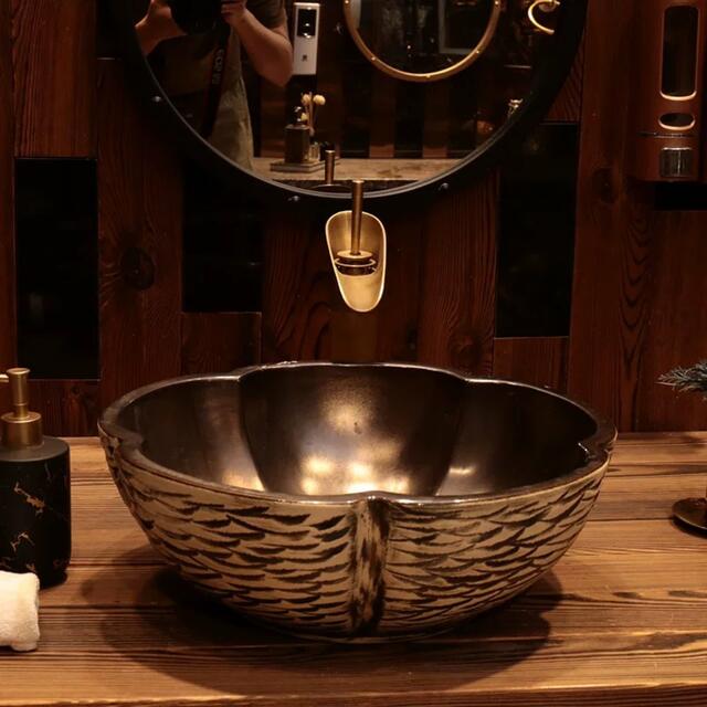 高級洗面台 洗面ボウルセット洗面ボール 陶器 手水鉢 手洗器蛇口 排水金具付き