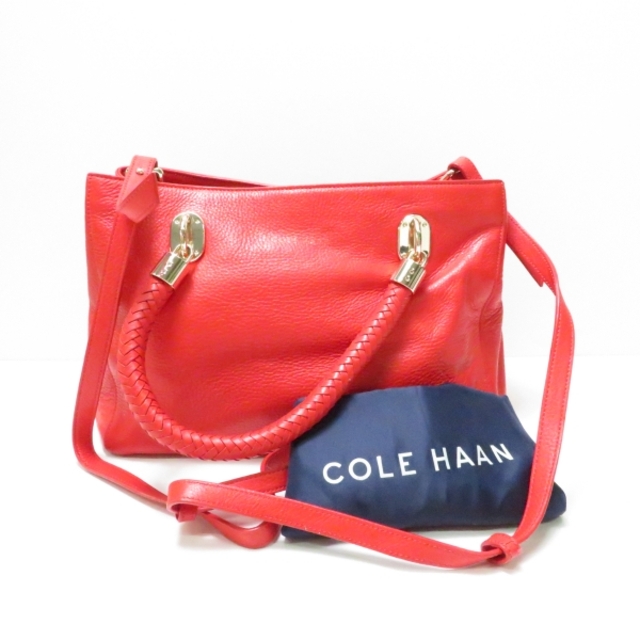 Cole Haan(コールハーン)のコールハーン ハンドバッグ レッド系 レザー 編み込み ショルダー AU561C レディースのバッグ(ハンドバッグ)の商品写真