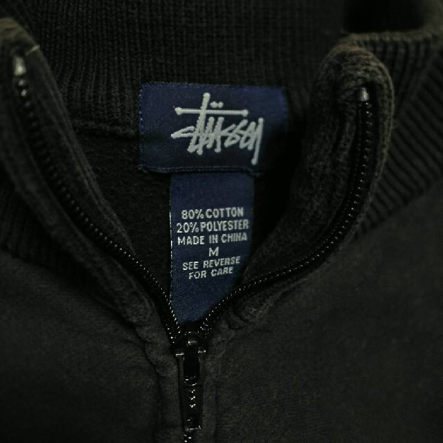 STUSSY(ステューシー)のSTUSSYコットン黒ブルゾン裏起毛ジャケット希少スウェット上着リブ付フルジップ メンズのジャケット/アウター(ブルゾン)の商品写真