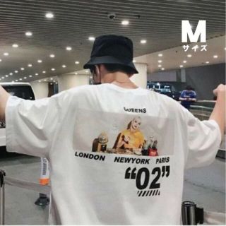 【ホワイト：Ｍ】半袖 丸首 肩落ち ストリートフォトプリント Ｔシャツ(Tシャツ/カットソー(半袖/袖なし))