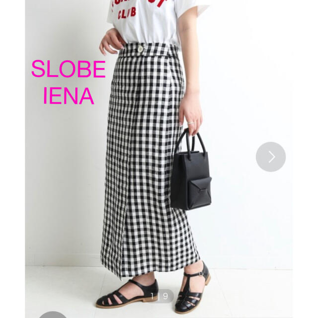 SLOBE IENA(スローブイエナ)の美品！SLOBE IENA  リネンラップスカート◆ギンガムチェック38 レディースのスカート(ロングスカート)の商品写真