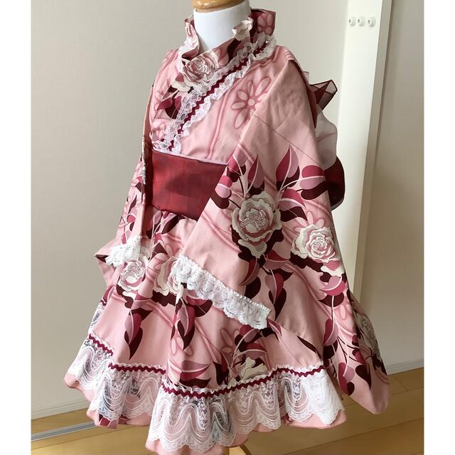のオーガン ハンドメイド 110☆レトロモダン 薔薇柄 着物ドレス ▭します