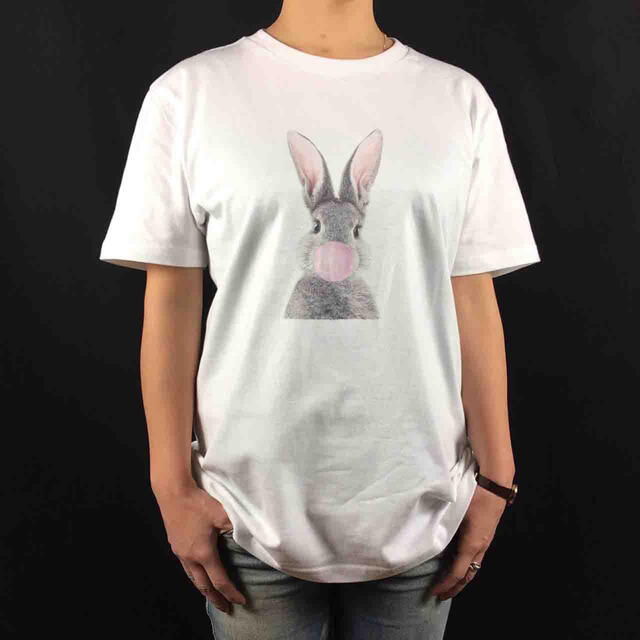 新品 ウサギ バニー ラビット 風船ガム かわいい動物アニマルプリント Tシャツ