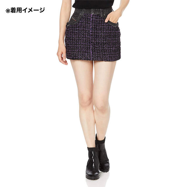 【新品】W26 ディーゼル ミニスカート デニム ツイード ラメ入り 黒 紫