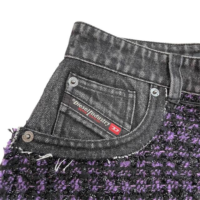 DIESEL(ディーゼル)の【新品】W26 ディーゼル ミニスカート デニム ツイード ラメ入り 黒 紫 レディースのスカート(ミニスカート)の商品写真