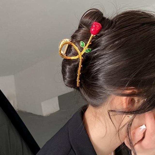 カラー 薔薇 ヘアクリップ バンズクリップ 髪留めバレッタ ローズ バラ