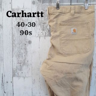 カーハート(carhartt)の美品90sカーハート40×30パンツカーゴ革ロゴボトムス古着(デニム/ジーンズ)