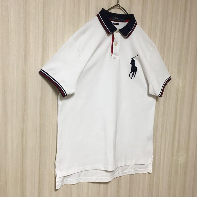 ポロラルフローレン　半袖　ポロシャツ　刺繍ロゴ　ビックポニー　白　ホワイト　L