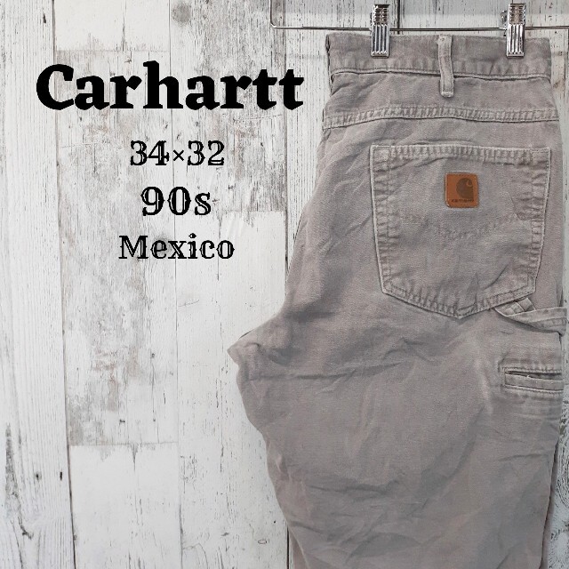 carhartt(カーハート)の希少90sカーハートペインターパンツグレー灰色34×32ボトムス古着メキシコ メンズのパンツ(ペインターパンツ)の商品写真